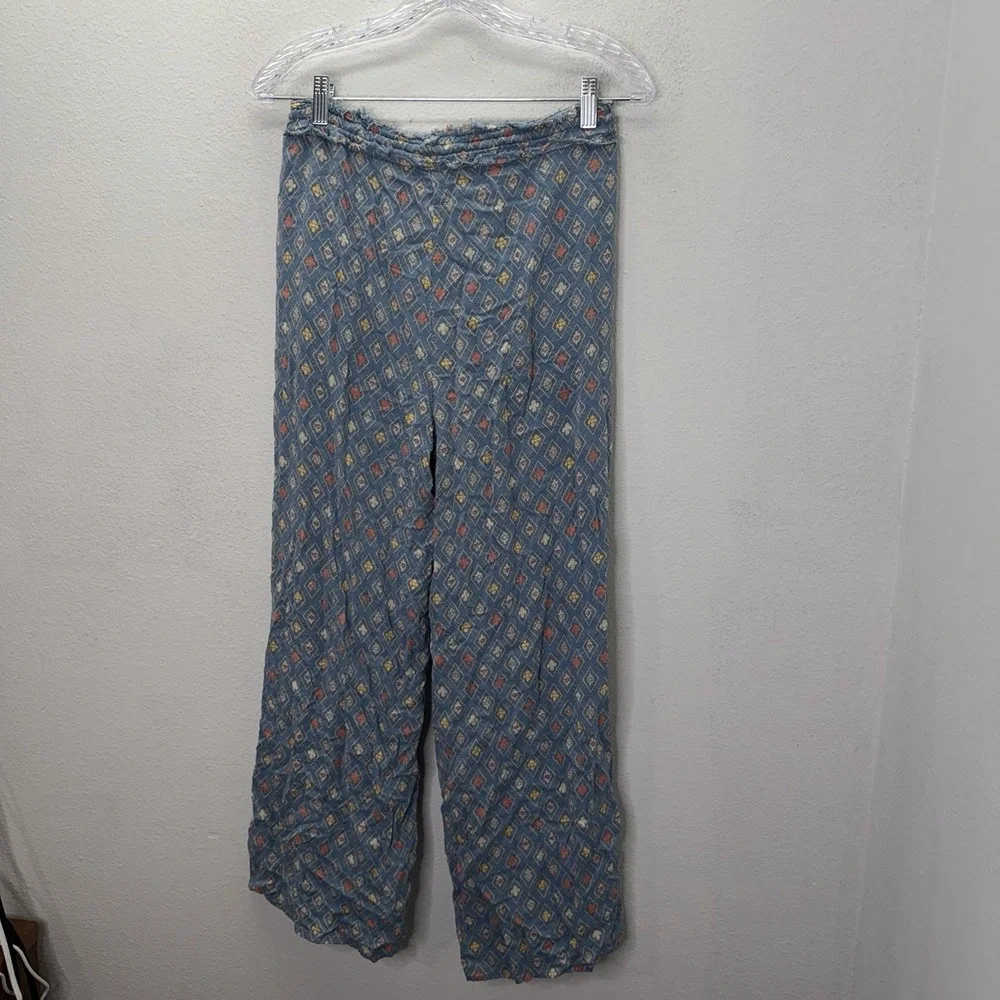 Free People Pants Sz S Wide Leg Lounge Boho Print Pull On Drawstring Stretch